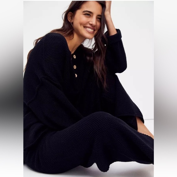 Free People Hailee Sweater Set 2 Piece Waffle Knit Black - Picture 2 of 7